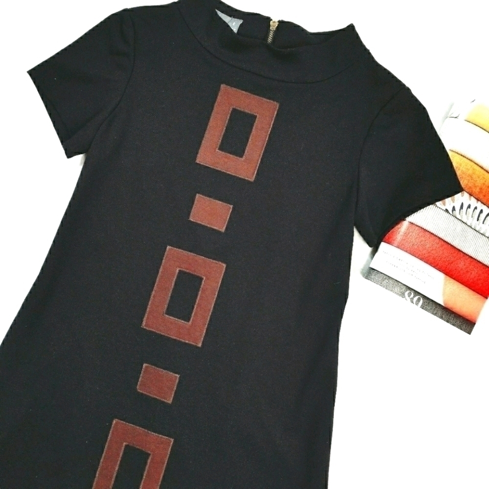 MUSE Black Knit Dress w/ Square Block Design!